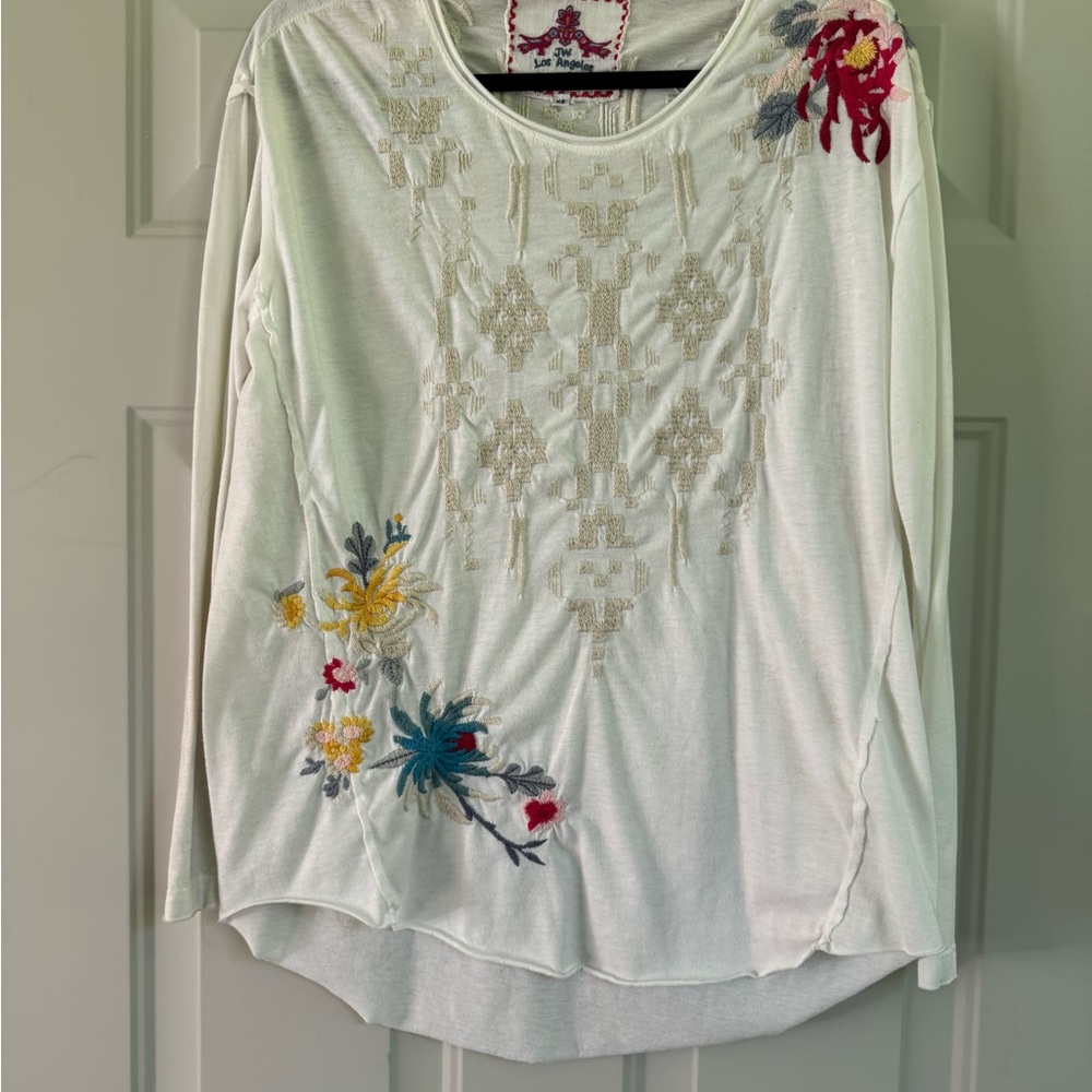 Johnny Was Floral Embroidered Long Sleeve Blouse